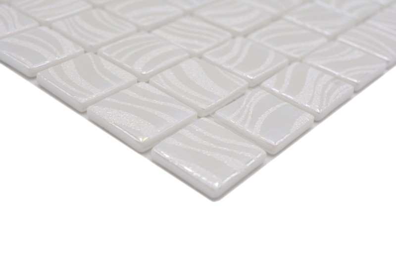 Échantillon manuel Carreau de mosaïque Mosaïque de piscine Blanc Cream argent brillant métallique douche mur SPAIN - MOS220-78252U_m