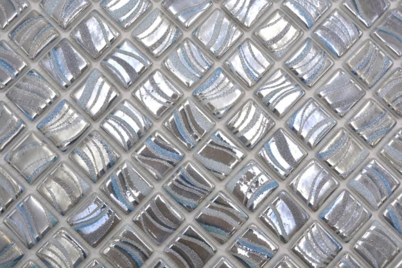 Motif main Mosaïque piscine Mosaïque piscine argent bleu or - accents turquoise douche mur SPAIN - MOS220-78254U_m