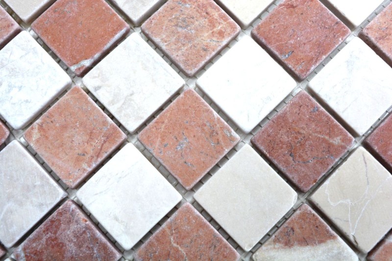 Échantillon manuel Carreau de mosaïque Marbre Pierre naturelle crème beige rouge Random MOS42-1004_m