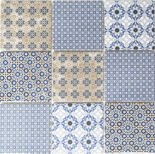 Retro Vintage Mosaïque Fond de cuisine blanc bleu orange gris Patchwork - MOS22B-1404
