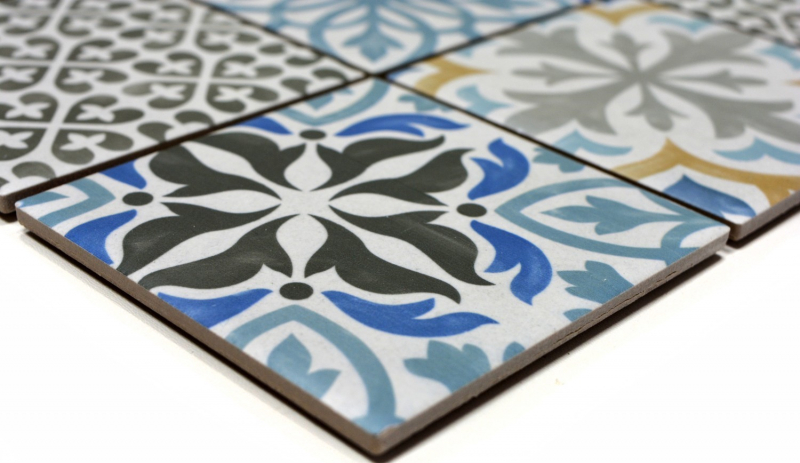 Motif main Retro Vintage Carreau de mosaïque Céramique crème bleu orange gris mat MOS22B-1406_m