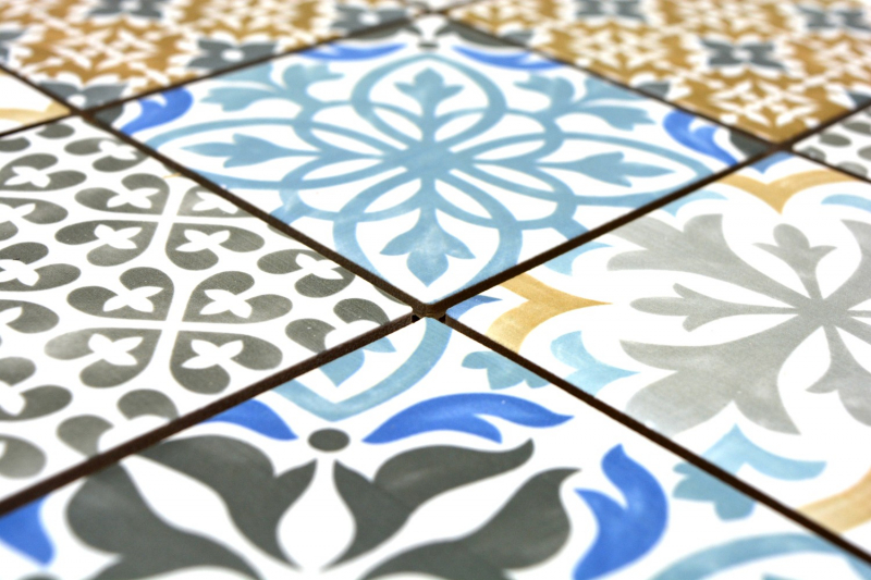 Motif main Retro Vintage Carreau de mosaïque Céramique crème bleu orange gris mat MOS22B-1406_m