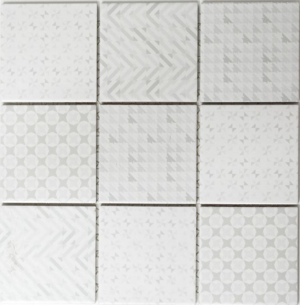 Motif main Retro Vintage Carreau de mosaïque Céramique blanche Geo White MOS22B-1401_m