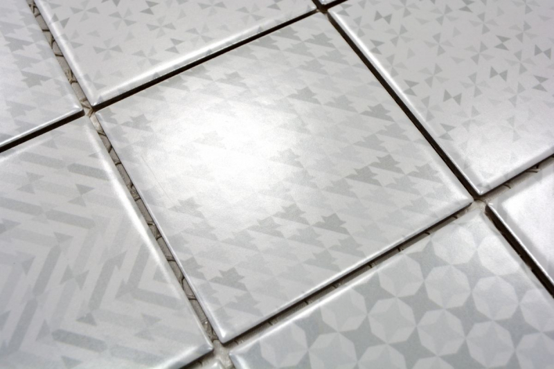 Motif main Retro Vintage Carreau de mosaïque Céramique blanche Geo White MOS22B-1401_m