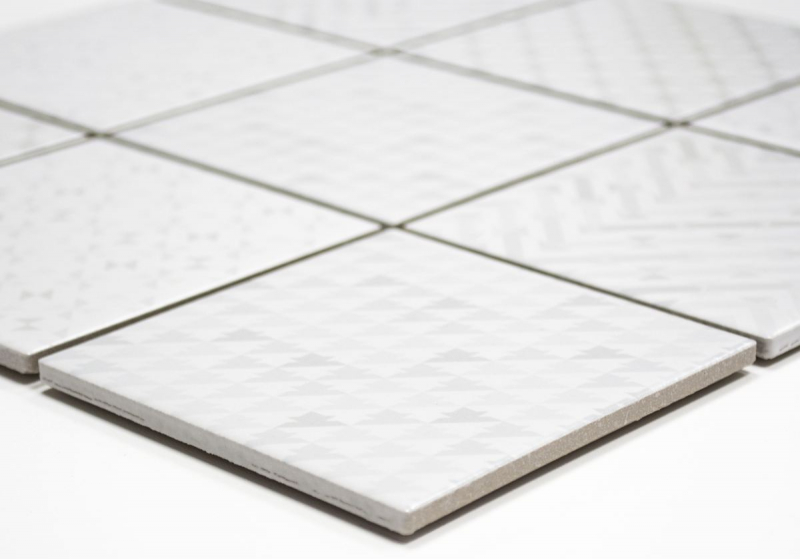 Motif main Retro Vintage Carreau de mosaïque Céramique blanche Geo White MOS22B-1401_m