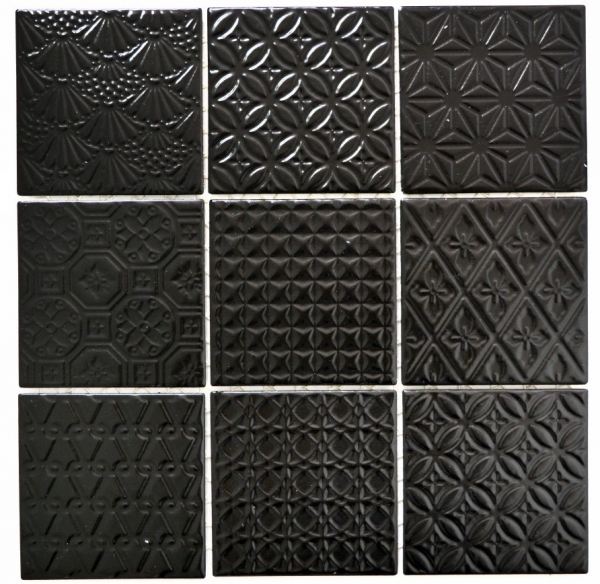 Mosaïque rétro vintage mur céramique noir structure mur salle de bain cuisine WC revêtement - MOS22B-1403