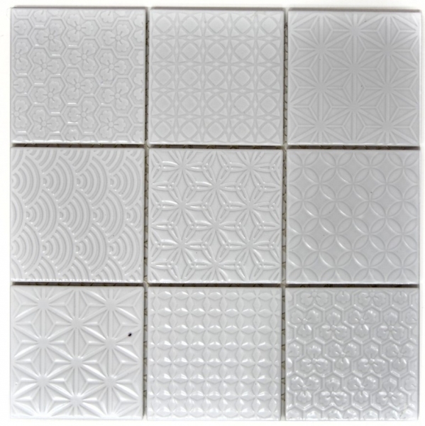 Mosaïque rétro vintage mur céramique blanc structure carreau salle de bain carrelage mural - MOS22B-0104