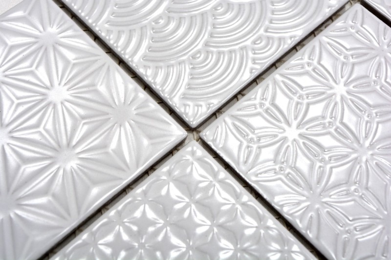 Mosaïque rétro vintage mur céramique blanc structure carreau salle de bain carrelage mural - MOS22B-0104