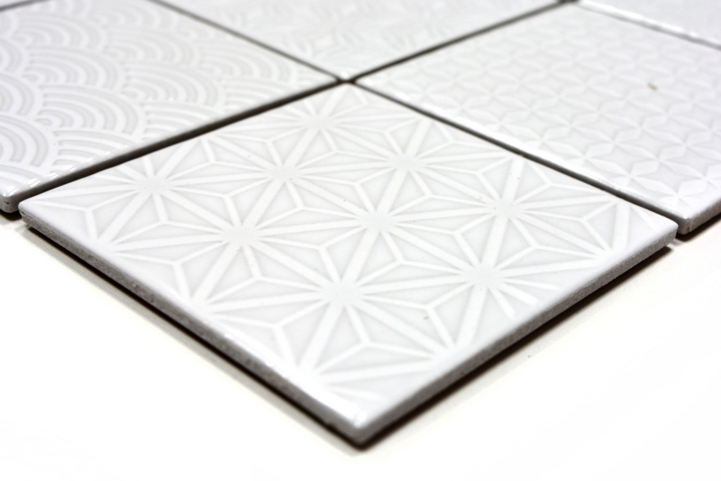Mosaïque rétro vintage mur céramique blanc structure carreau salle de bain carrelage mural - MOS22B-0104