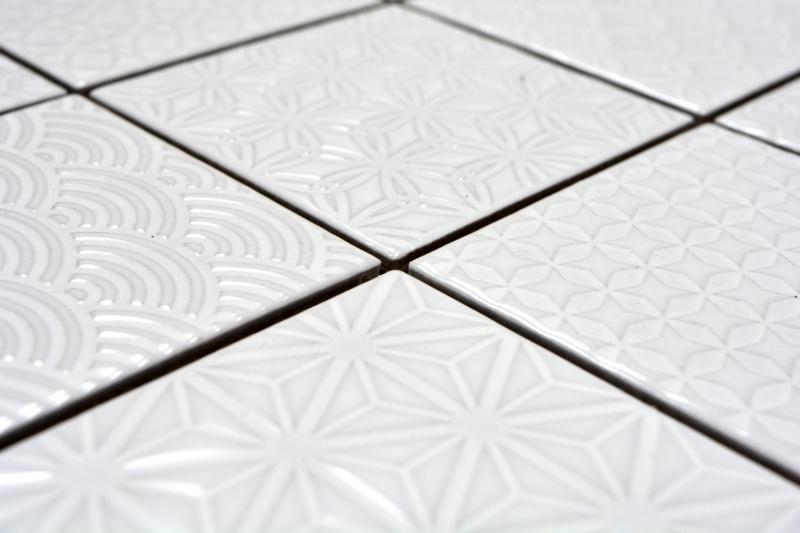 Mosaïque rétro vintage mur céramique blanc structure carreau salle de bain carrelage mural - MOS22B-0104