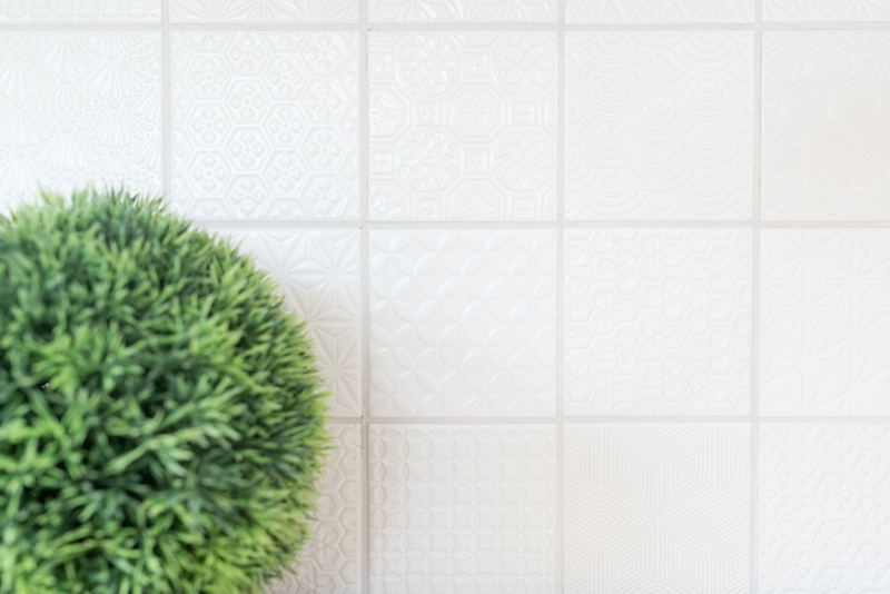 Mosaïque rétro vintage mur céramique blanc structure carreau salle de bain carrelage mural - MOS22B-0104