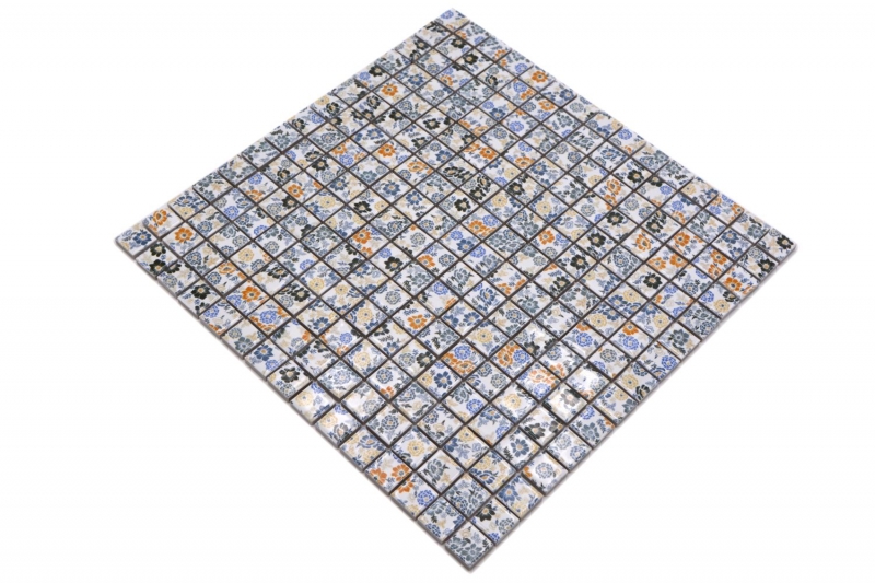 Céramique Mosaïque rétro vintage blanc coloré fleurs Carrelage MOS18C-1401