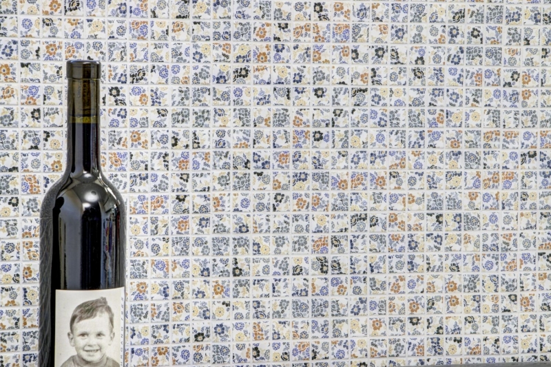 Céramique Mosaïque rétro vintage blanc coloré fleurs Carrelage MOS18C-1401