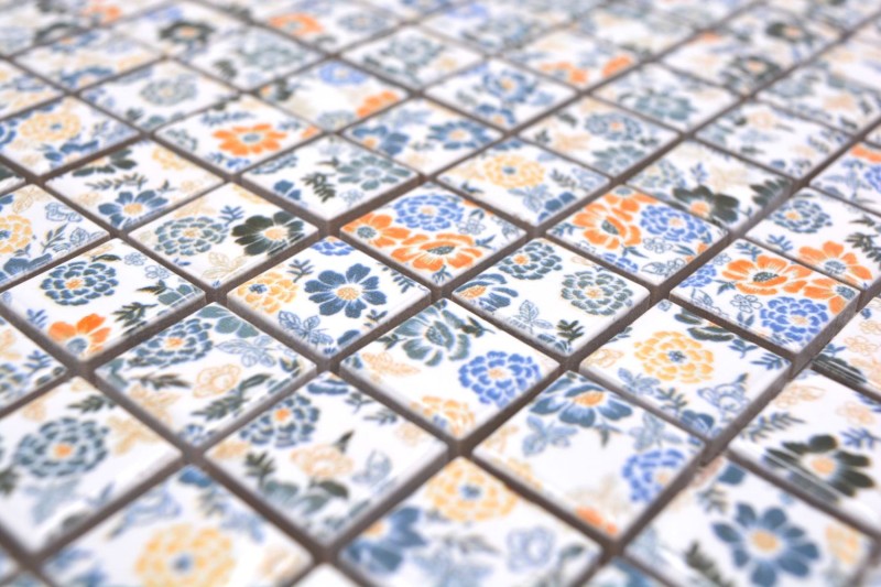 Céramique Mosaïque rétro vintage blanc coloré fleurs Carrelage MOS18C-1401