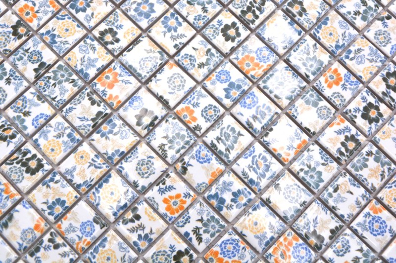 Céramique Mosaïque rétro vintage blanc coloré fleurs Carrelage MOS18C-1401