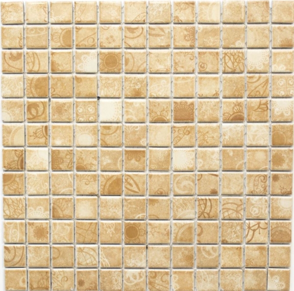 Motif main Carreau de mosaïque Rétro Vintage Mosaïque céramique beige marron Dos de cuisine MOS18D-1412_m