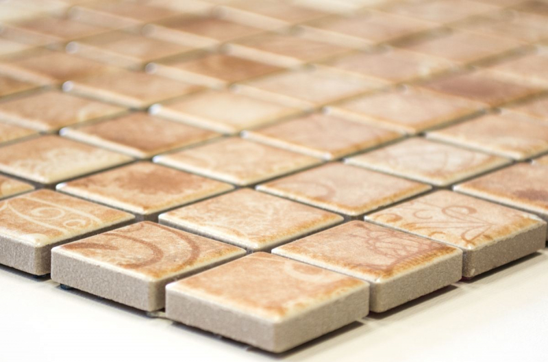 Motif main Carreau de mosaïque Rétro Vintage Mosaïque céramique beige marron Dos de cuisine MOS18D-1412_m