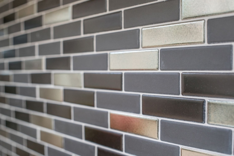 Mosaïque composite plaquette céramique noir argent chromé baguettes carrelage MOS26-0317