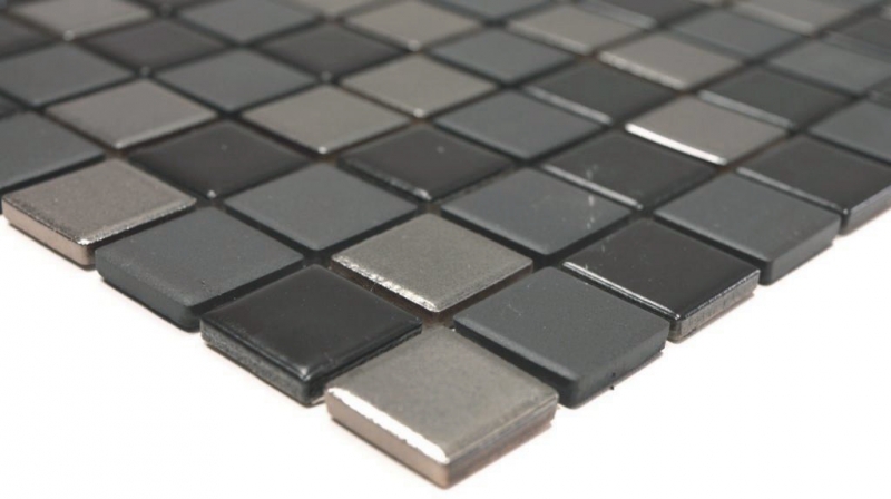 Mosaïque céramique noire argentée anthracite chrome Carreau de mosaïque fond de cuisine MOS18-0317