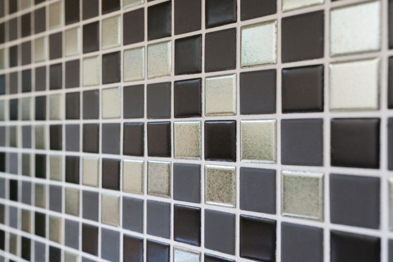 Mosaïque céramique noire argentée anthracite chrome Carreau de mosaïque fond de cuisine MOS18-0317