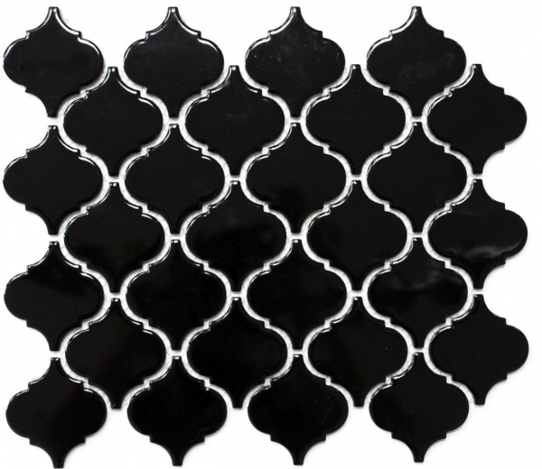 Florentine Rétro Vintage Carreau de mosaïque Céramique noir brillant Parement mural salle de bain cuisine - MOS13-2BG