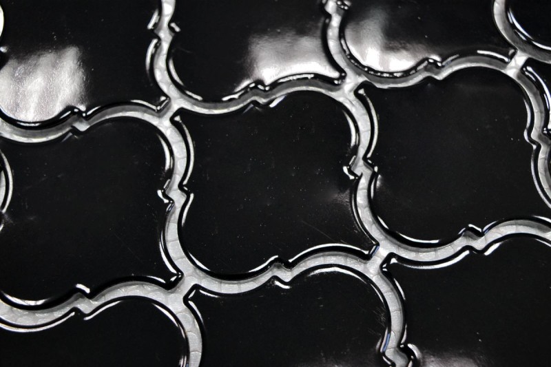Florentine Rétro Vintage Carreau de mosaïque Céramique noir brillant Parement mural salle de bain cuisine - MOS13-2BG