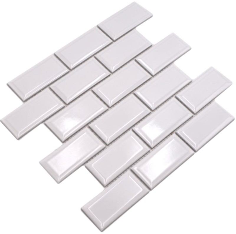 Metro Subway Carrelage BLANC Mosaïque à facettes Céramique Carrelage cuisine mur MOS26M-0101