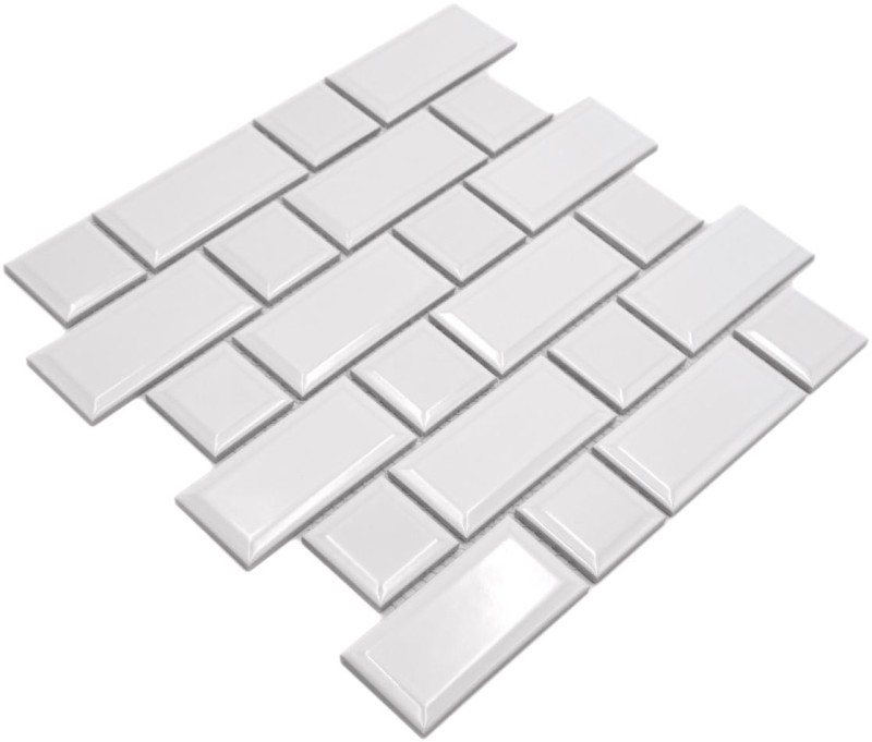 Metro Subway Carrelage BLANC Mosaïque à facettes Carrelage céramique Miroir cuisine Mur MOS26WM-0101