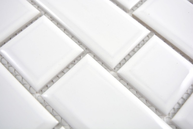 Metro Subway Carrelage BLANC Mosaïque à facettes Carrelage céramique Miroir cuisine Mur MOS26WM-0101