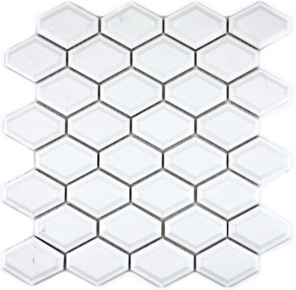 Motif main Mosaïque Carreau céramique Diamant Metro blanc brillant Carrelage cuisine MOS13MD-0101_m