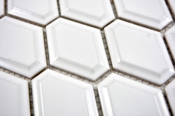 Motif main Mosaïque Carreau céramique Diamant Metro blanc brillant Carrelage cuisine MOS13MD-0101_m