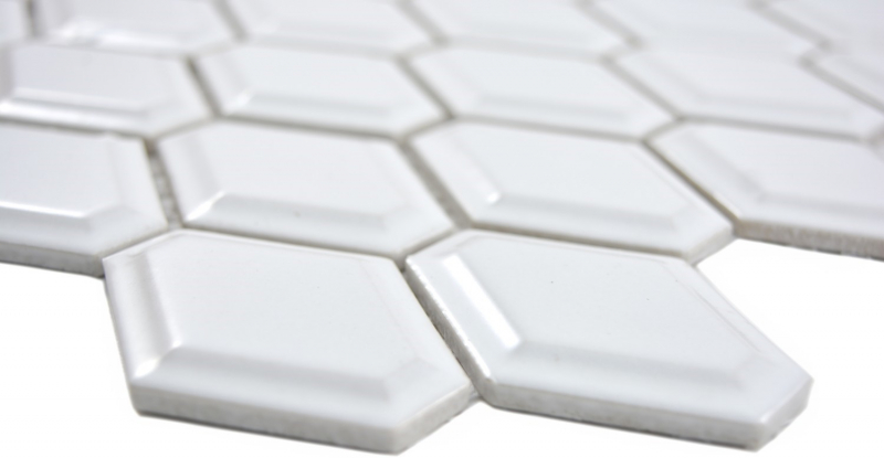 Motif main Mosaïque Carreau céramique Diamant Metro blanc brillant Carrelage cuisine MOS13MD-0101_m