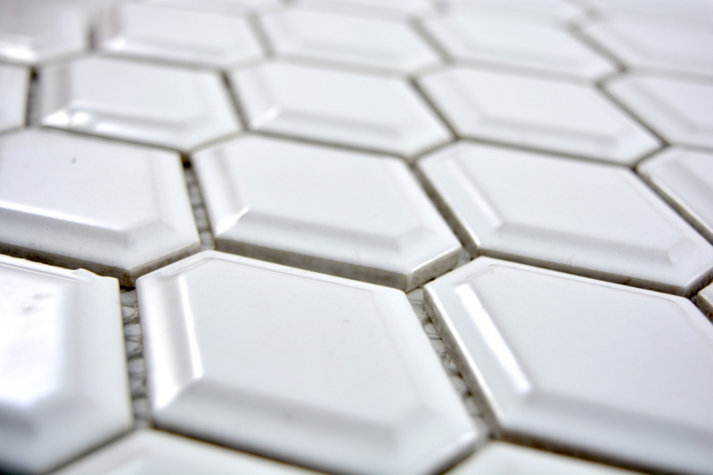 Motif main Mosaïque Carreau céramique Diamant Metro blanc brillant Carrelage cuisine MOS13MD-0101_m