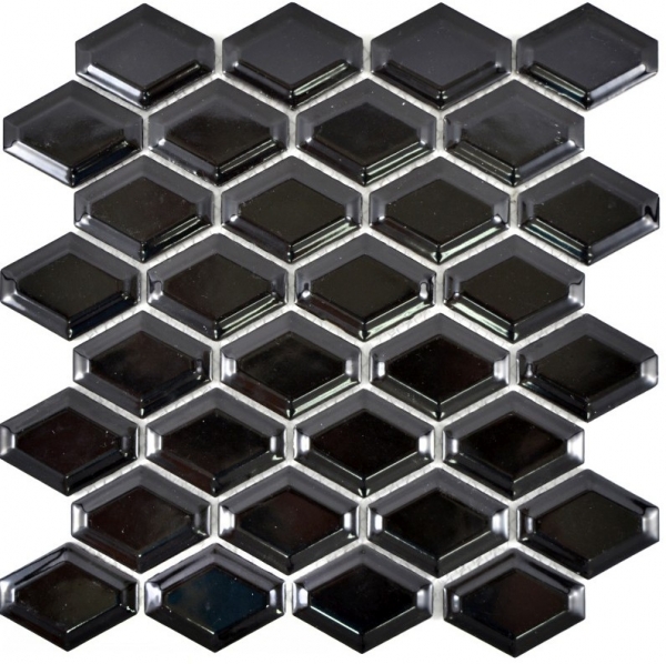 Motif main Mosaïque Carreau céramique Diamant Metro noir brillant Carrelage cuisine MOS13MD-0301_m
