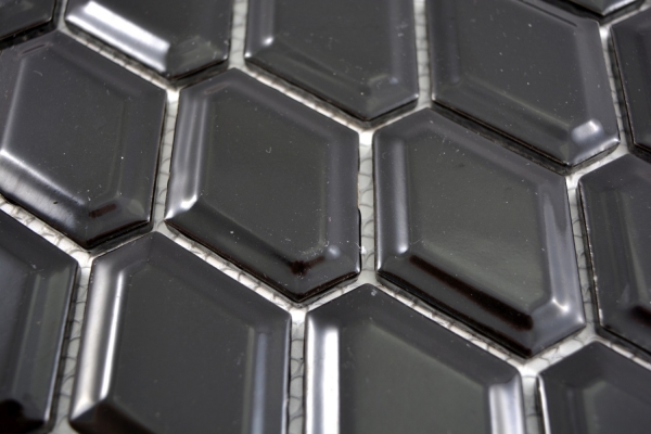 Motif main Mosaïque Carreau céramique Diamant Metro noir brillant Carrelage cuisine MOS13MD-0301_m