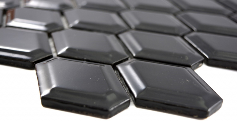 Motif main Mosaïque Carreau céramique Diamant Metro noir brillant Carrelage cuisine MOS13MD-0301_m