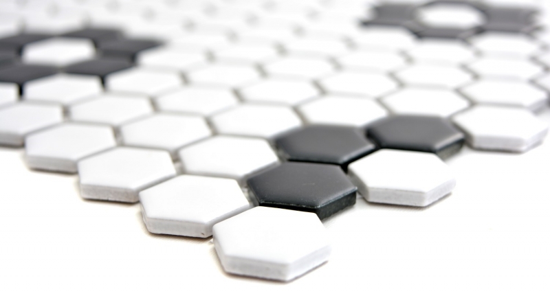 Hexagonal hexagonale mosaïque carreaux de céramique noir blanc mat carreaux de cuisine carreaux muraux salle de bains WC - MOS11A-0103
