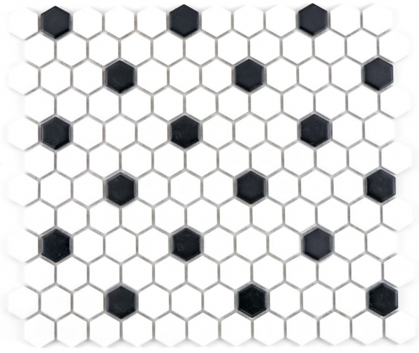 Motif main Carreau mosaïque Céramique Hexagone noir blanc mat Carrelage cuisine MOS11A-0301_m