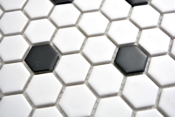 Motif main Carreau mosaïque Céramique Hexagone noir blanc mat Carrelage cuisine MOS11A-0301_m