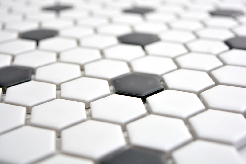 Motif main Carreau mosaïque Céramique Hexagone noir blanc mat Carrelage cuisine MOS11A-0301_m