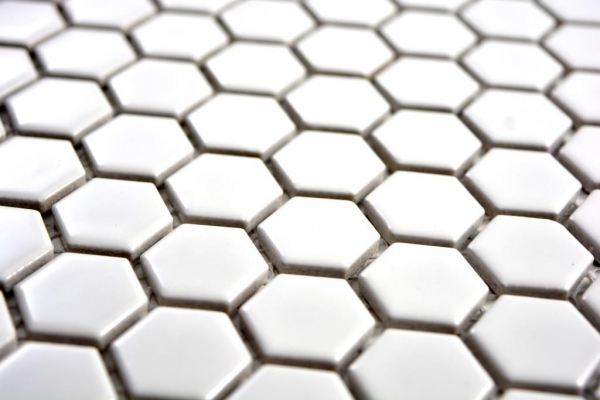 Motif main Carreau mosaïque Céramique Hexagone blanc brillant Carrelage cuisine MOS11A-0102_m