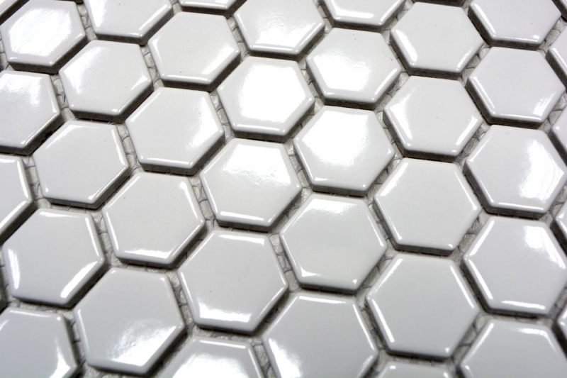 Motif main Carreau mosaïque Céramique Hexagone blanc brillant Carrelage cuisine MOS11A-0102_m
