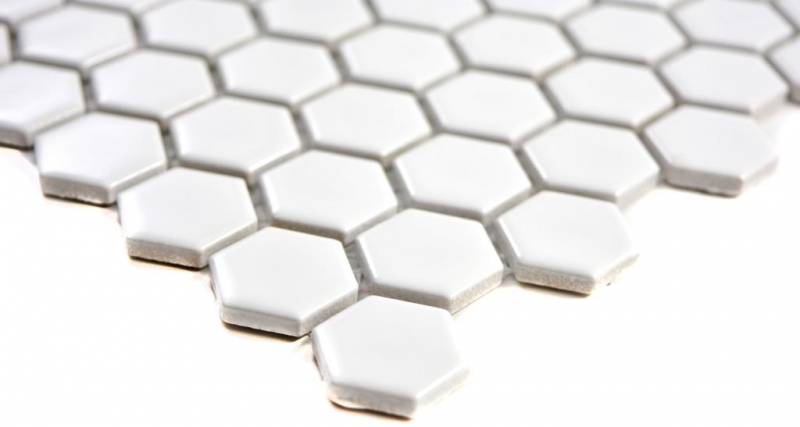 Motif main Carreau mosaïque Céramique Hexagone blanc brillant Carrelage cuisine MOS11A-0102_m