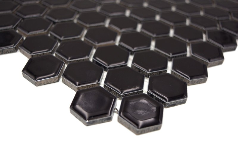 Hexagonal hexagonale mosaïque carreaux de céramique mini noir brillant carreaux de mur salle de bain carreaux de cuisine - MOS11A-0302