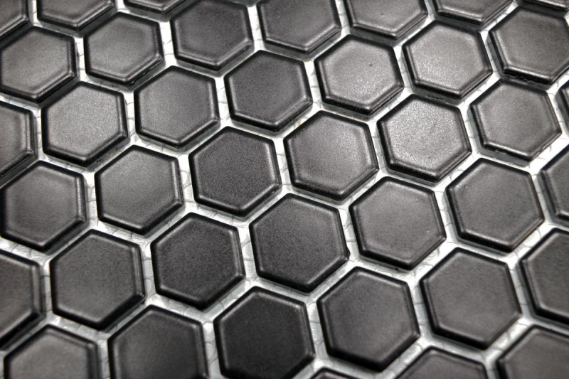 Hexagonal hexagonale mosaïque carreaux de céramique mini noir mat fond de douche carreaux muraux salle de bains - MOS11A-0311