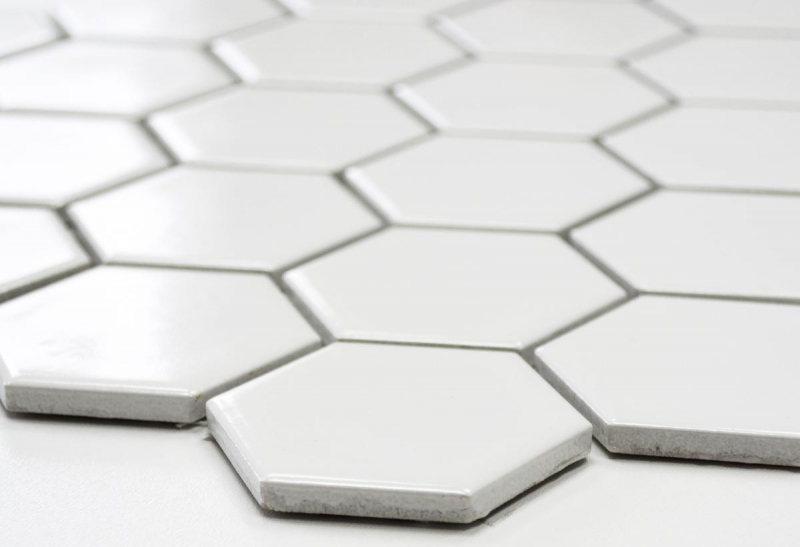 Motif main Mosaïque Carreau céramique Hexagone blanc brillant Dos de cuisine Protection anti-projections MOS11B-0102_m