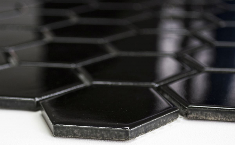 Motif manuel Carreau de mosaïque Céramique Hexagone noir brillant Dos de douche Miroir de carrelage MOS11B-0302_m