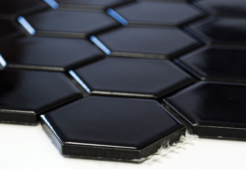Motif main Mosaïque Céramique Hexagone noir mat Miroir de fond de douche MOS11B-0311_m