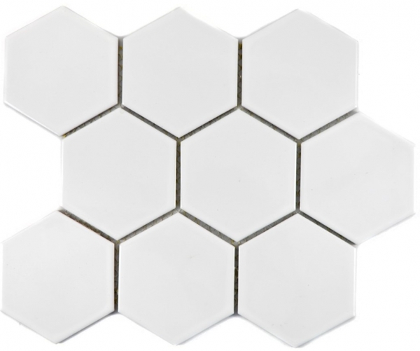 Motif main Carreau de mosaïque Céramique Hexagone blanc brillant Cuisine WC Carreau de salle de bains MOS11F-0101_m
