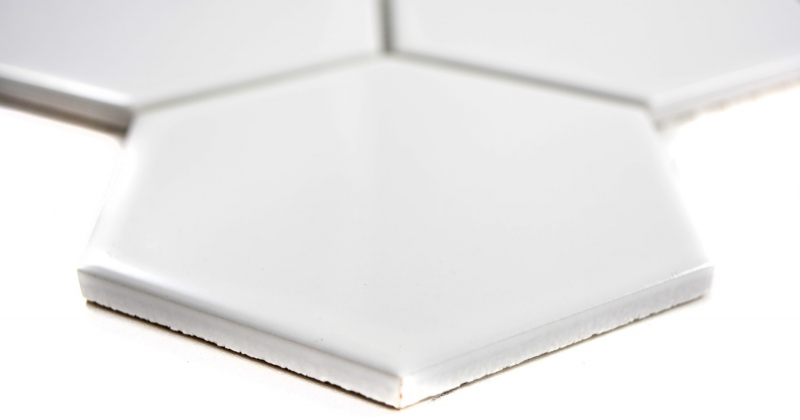 Motif main Carreau de mosaïque Céramique Hexagone blanc brillant Cuisine WC Carreau de salle de bains MOS11F-0101_m